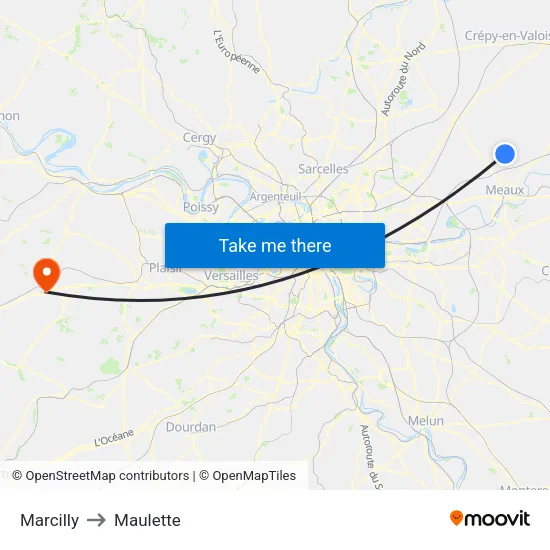 Marcilly to Maulette map