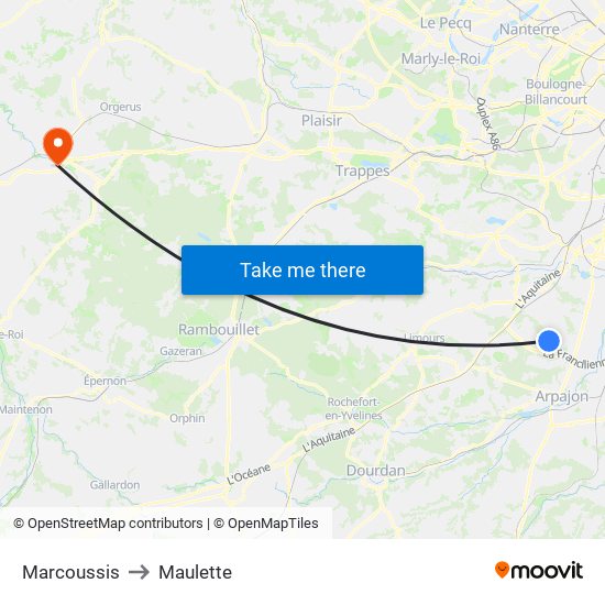 Marcoussis to Maulette map