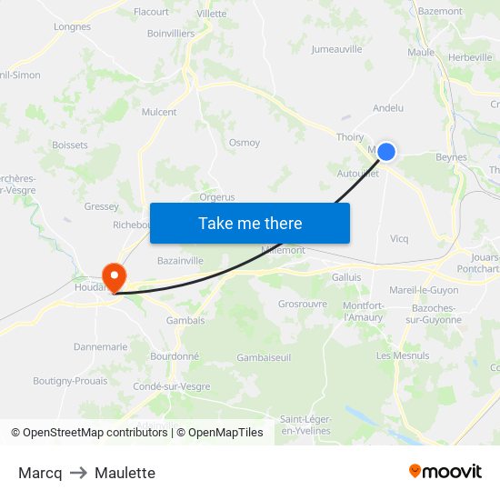 Marcq to Maulette map