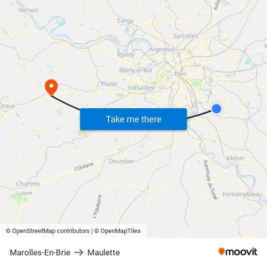 Marolles-En-Brie to Maulette map