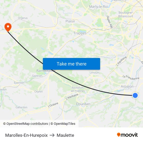 Marolles-En-Hurepoix to Maulette map