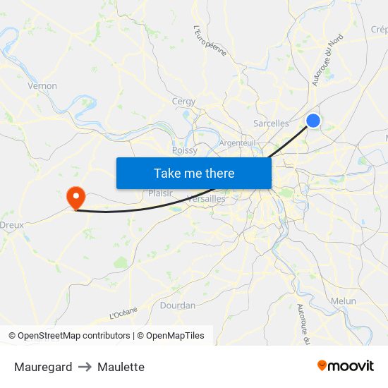 Mauregard to Maulette map