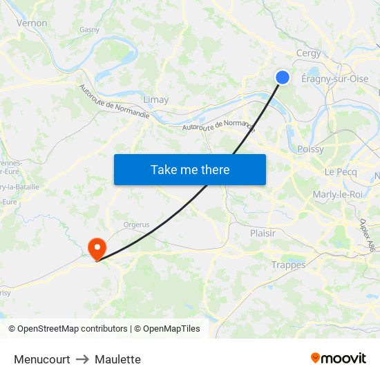 Menucourt to Maulette map