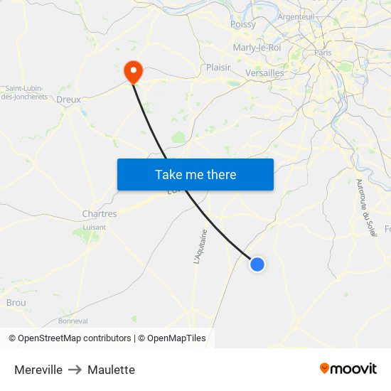 Mereville to Maulette map