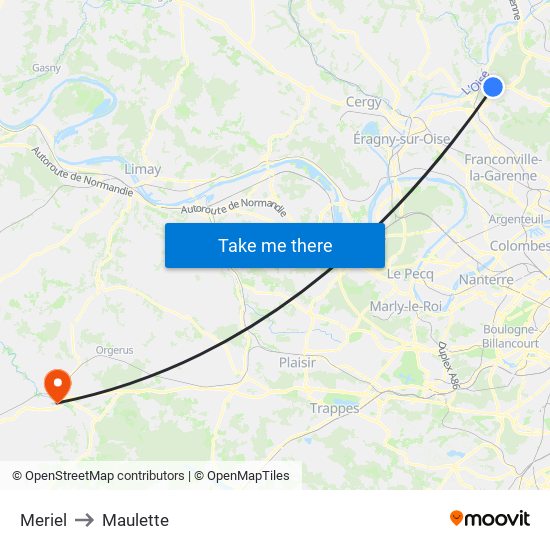 Meriel to Maulette map