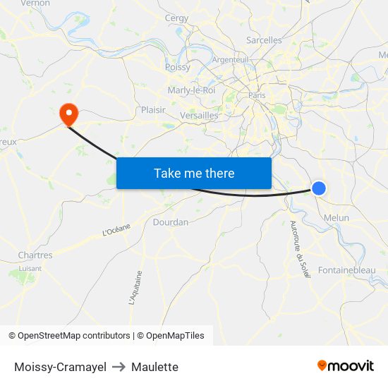 Moissy-Cramayel to Maulette map