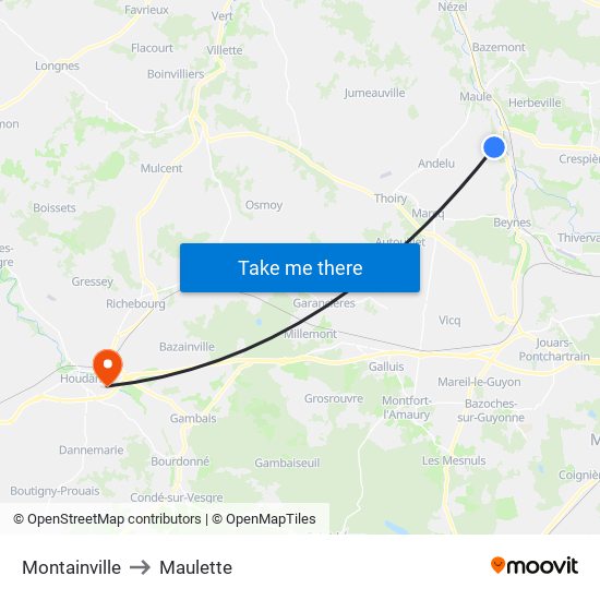 Montainville to Maulette map