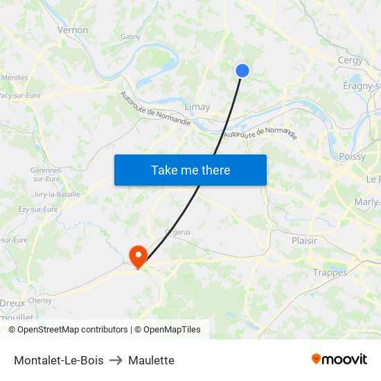 Montalet-Le-Bois to Maulette map