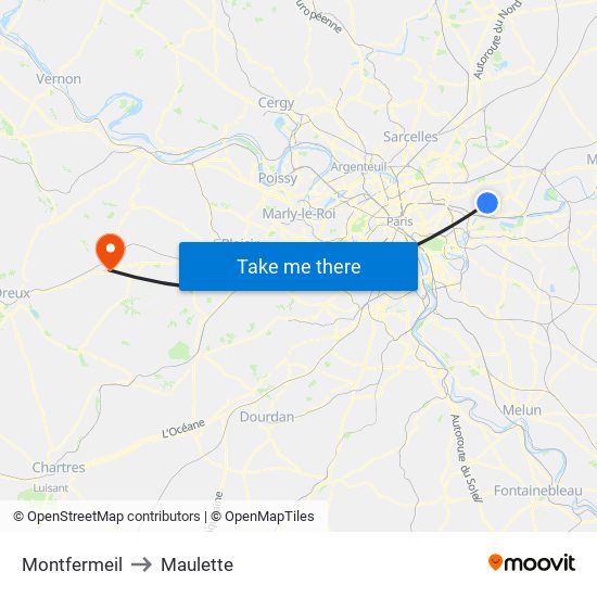 Montfermeil to Maulette map