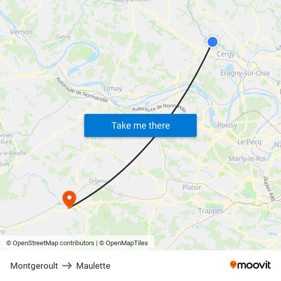 Montgeroult to Maulette map