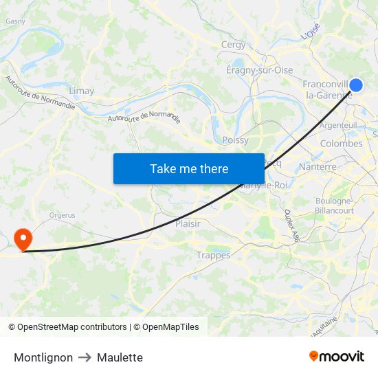 Montlignon to Maulette map
