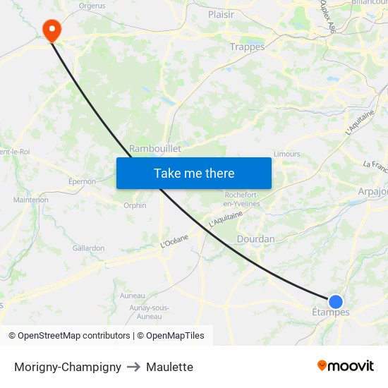 Morigny-Champigny to Maulette map