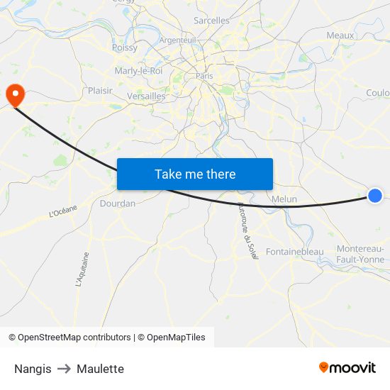 Nangis to Maulette map