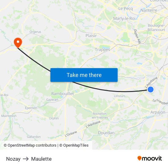 Nozay to Maulette map