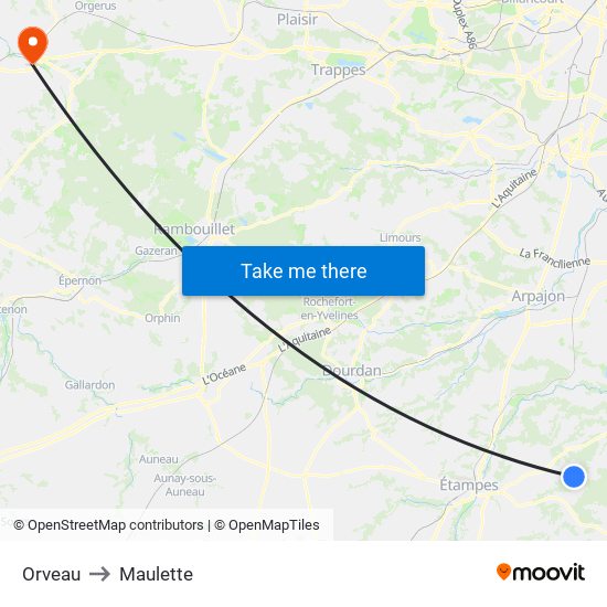 Orveau to Maulette map