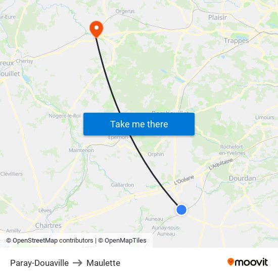 Paray-Douaville to Maulette map