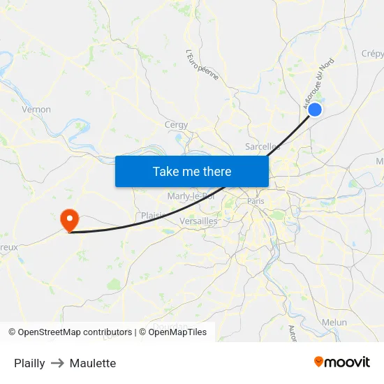 Plailly to Maulette map