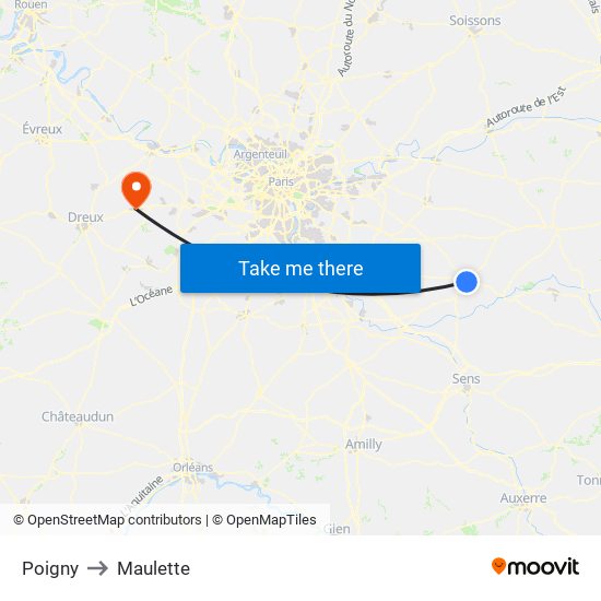 Poigny to Maulette map