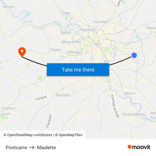 Pontcarre to Maulette map