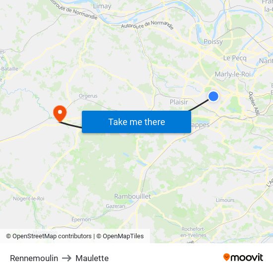 Rennemoulin to Maulette map