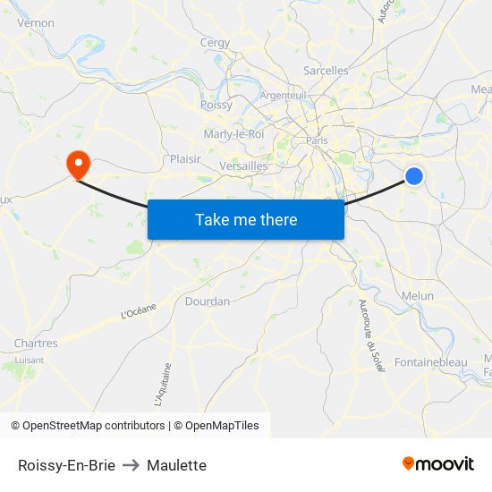 Roissy-En-Brie to Maulette map