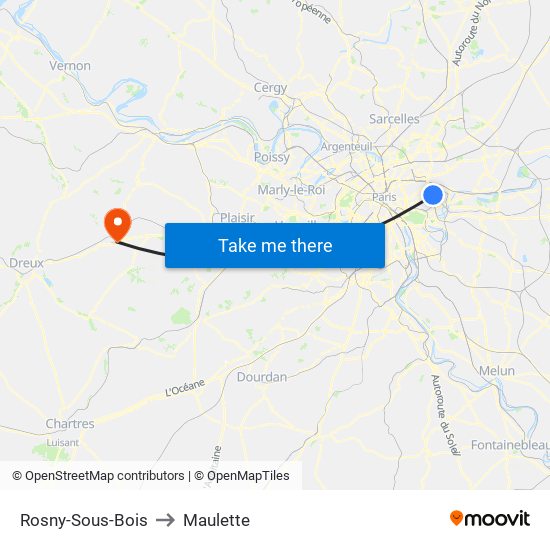 Rosny-Sous-Bois to Maulette map