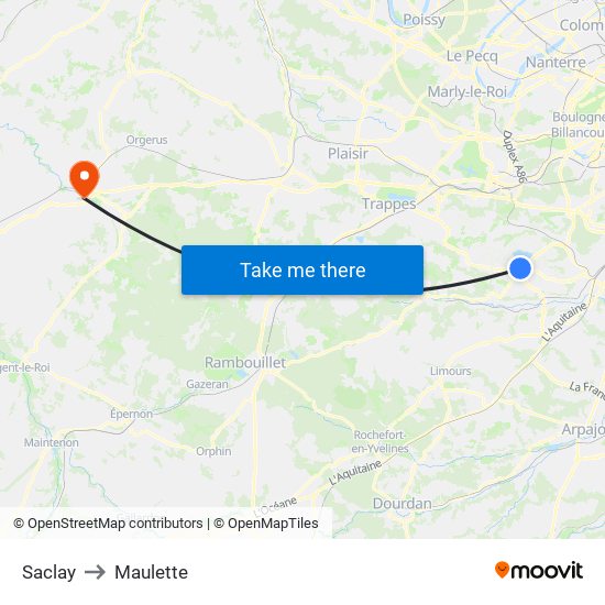 Saclay to Maulette map