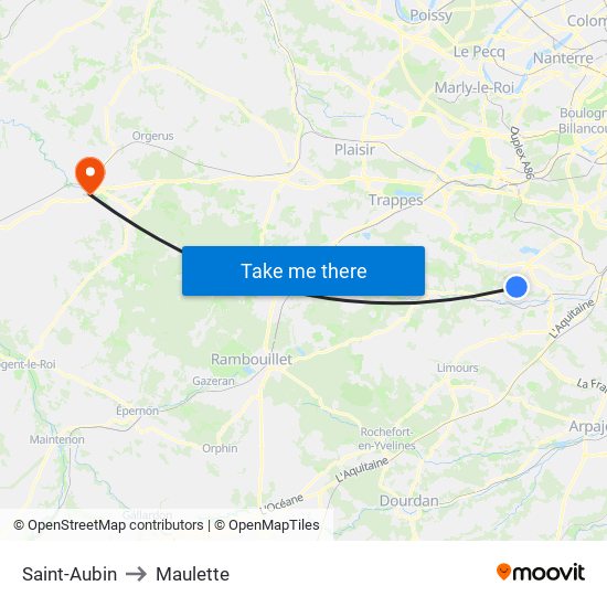 Saint-Aubin to Maulette map
