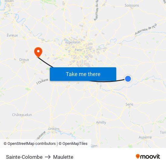Sainte-Colombe to Maulette map