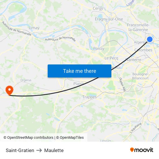 Saint-Gratien to Maulette map