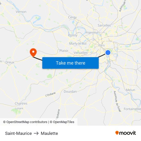 Saint-Maurice to Maulette map