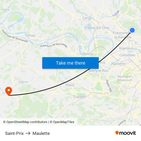 Saint-Prix to Maulette map