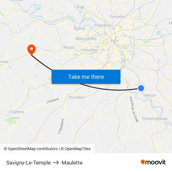 Savigny-Le-Temple to Maulette map