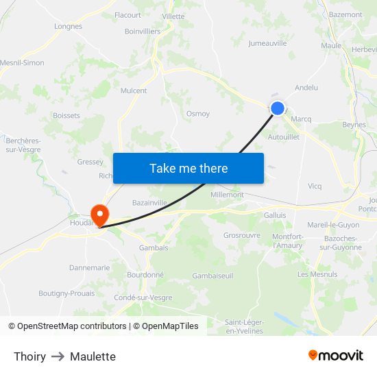Thoiry to Maulette map