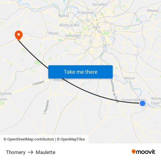 Thomery to Maulette map