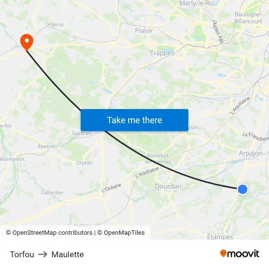 Torfou to Maulette map