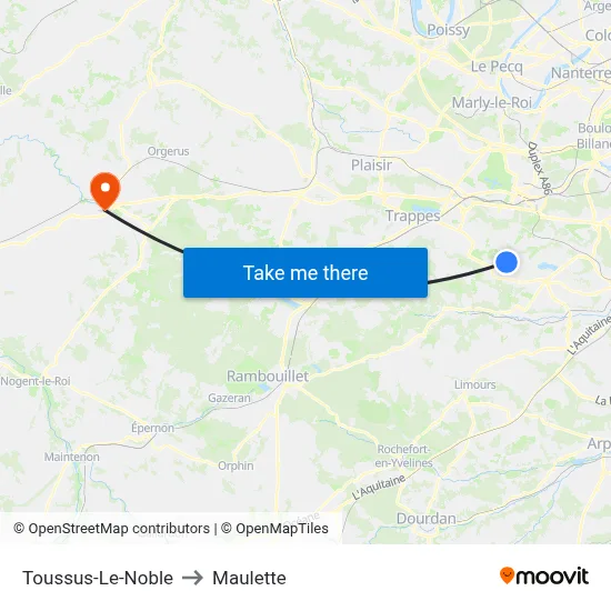 Toussus-Le-Noble to Maulette map