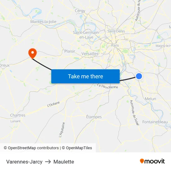 Varennes-Jarcy to Maulette map