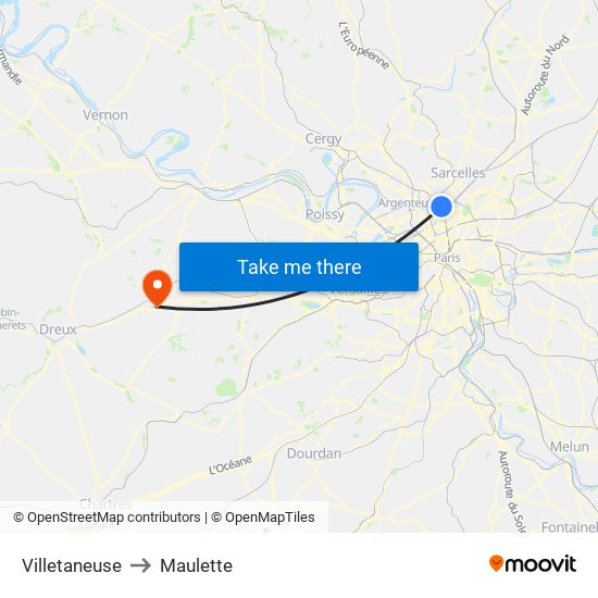 Villetaneuse to Maulette map