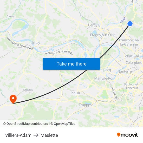 Villiers-Adam to Maulette map