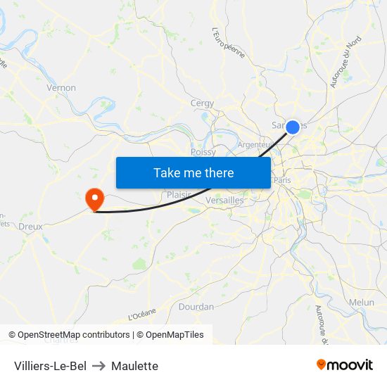 Villiers-Le-Bel to Maulette map