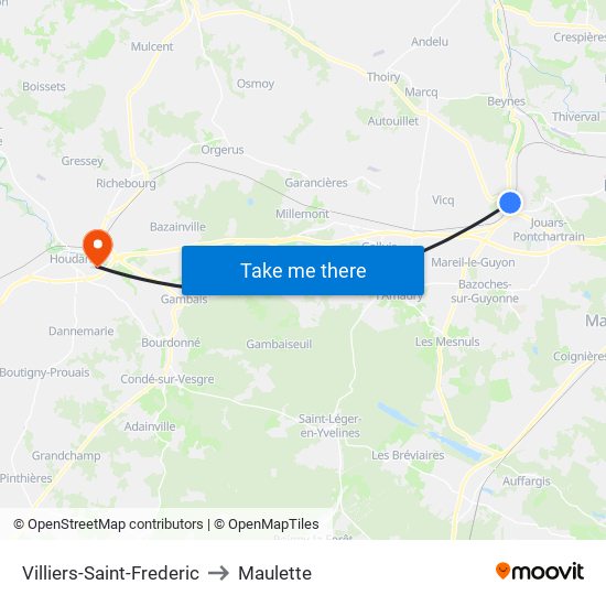 Villiers-Saint-Frederic to Maulette map