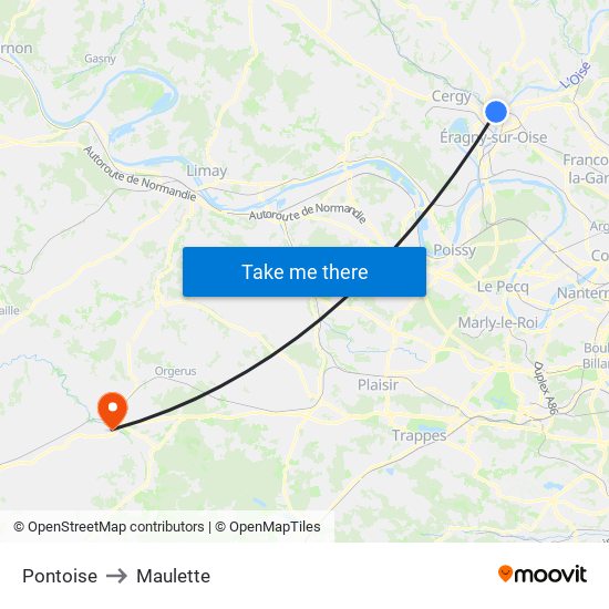 Pontoise to Maulette map