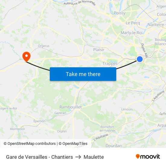 Gare de Versailles - Chantiers to Maulette map