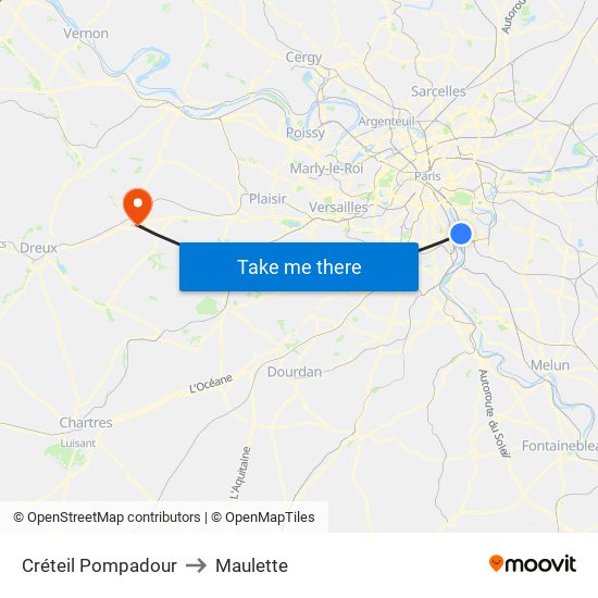 Créteil Pompadour to Maulette map