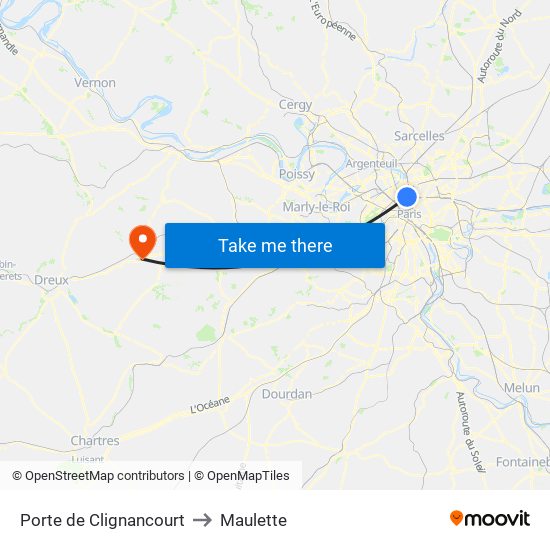 Porte de Clignancourt to Maulette map