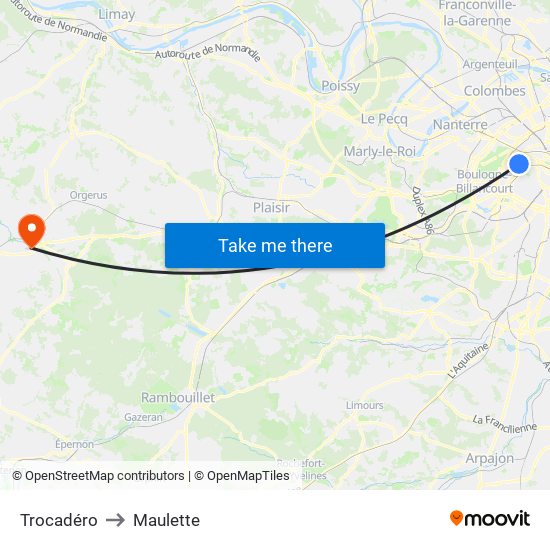 Trocadéro to Maulette map