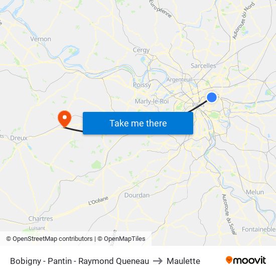 Bobigny - Pantin - Raymond Queneau to Maulette map