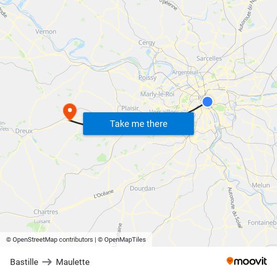 Bastille to Maulette map