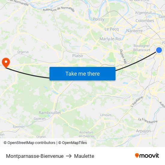 Montparnasse-Bienvenue to Maulette map